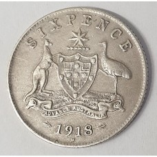 AUSTRALIA 1918 . SIXPENCE . 8 PEARLS . FULL CENTRE DIAMOND